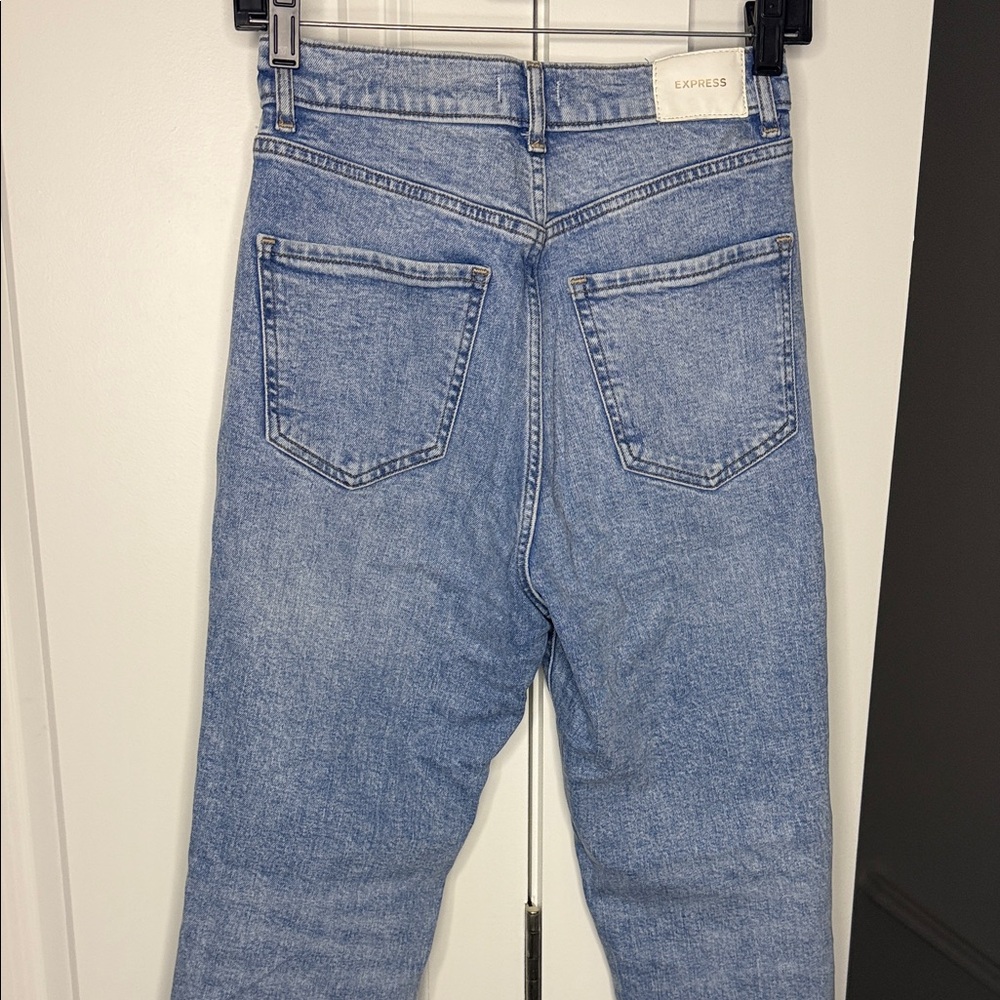 Express Light Blue Mom Jean Super High Rise - Picture 7 of 8